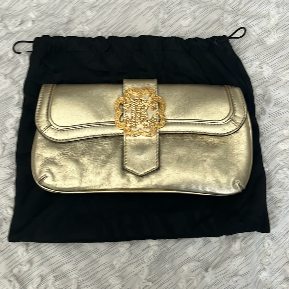 Roberto Cavalli Gold Clutch Bag